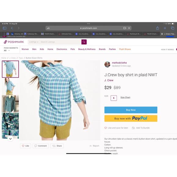 J. Crew Boy Fit Flannel Green Blue Bright Clover Button Up Plaid Shirt Top sz 0 - Picture 11 of 13